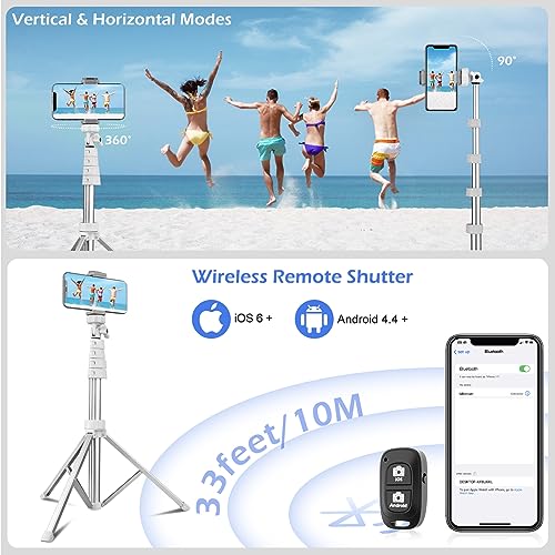 Sensyne 67" Phone Tripod & Selfie Stick, Extendable iPhone Tripod Stand with Wireless Remote and Phone Holder, Compatible with Cell Phone, Camera (Silver) - color: Silver, size: 67-inch