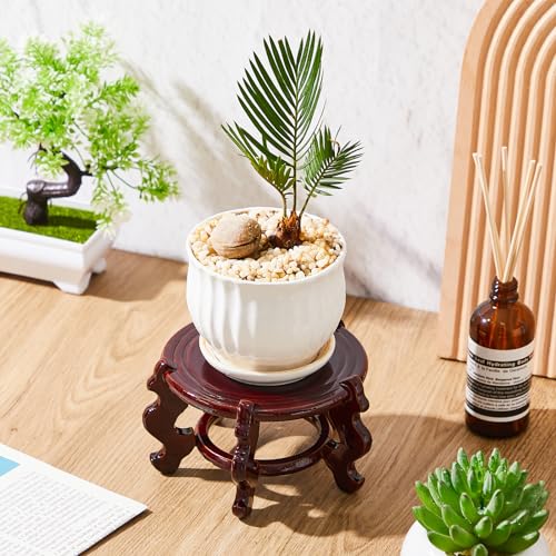 Geetery 2 Pcs 4 to 12 in Wooden Plant Stands Indoor Chinese Oriental Plant Stand for Vase Fishbowl Flower Pot Lamp Redwood Base Vintage Display Rack Decor(4 Inch) - size: 4 Inch