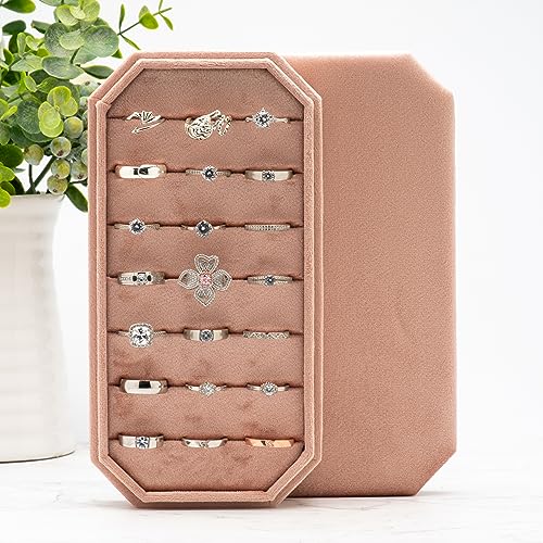 Velvet Ring Organizer Display Tray Jewelry Box Earring Holder Case for Wedding Birthday Christmas Day (Blush Peach) - color: Blush Peach