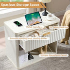 LEYAOYAO 31" Wide Fluted Nightstand with Charging Station, Oversized Extra Large 1 Drawer Night Stand with Golden Handle, White Wood Bedside Table Tall End Tables,for Bedroom, Living Room, Hallway - color: White, size: 1 Drawers
