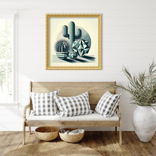 Amanti Art Framed Wall Art Print 36x36 Succulents in Angled Vases by David Galan, Abstract Wall Art, Modern Contemporary Decor, Large Poster Painting Artwork for Living Room, Bedroom, Bathroom, - color: Versailles Gold, size: 36"L x 36"W