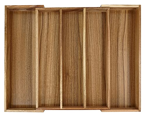 EcoFives Luxury Acacia Silverware Organizer -Kitchen Drawer Organizer - Utensil Holder and Cutlery Organizer with Grooved Drawer Dividers for Flatware and Kitchen Utensils (5 Slot) - size: 5 Compartments