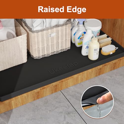 ukeetap Extra Thick Silicone Mat Waterproof with Raised Edge 22" x 19", Under Sink Mat for Kitchen & Bathroom, Kitchen Cabinet Liner, Multi-Purpose for Storage & Protection, Black - color: Black, size: 22" x 19"