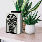 Peacoblue Metal Bookends for Shelves, Modern Decorative Heavy Duty Study Book Ends Stoppers for Office, Desk, Shelf, Room 5.3"x4.3"x7.9" Cast Iron Simple Tall Bookends 1 Pair (Potted Plants) - style: Potted Plants