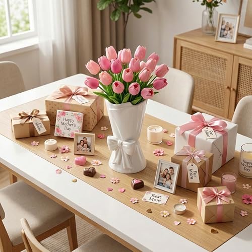 Relexome Fully Glazed White Ceramic Bow Vase 9.64 in Unique Cute Modern Decorative Bouquet Flower Vases for Home Living Room Table Decor Mother‘s Day Gifts - color: Glazed White