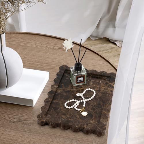 Scalloped Marble Decorative Tray,Luxury Natural Stone Bathroom Vanity Tray, Dresser Top Perfume Coffee Home Kitchen Toilet Sink Tray, Key Trinket Ring (Light Emperador, 10.8 * 8) - color: Light Emperador, size: 10.8" x 8" x 1.2"