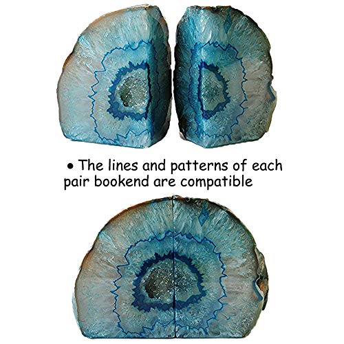 AMOYSTONE Large Agate Geode Bookends Heavy Duty Stone Book Ends Decorative Bookend Holder Home Office Decor with Rubber Bumpers Teal 1 Pair 4-6 LBS - color: Dyed Teal, size: 4-6LBS