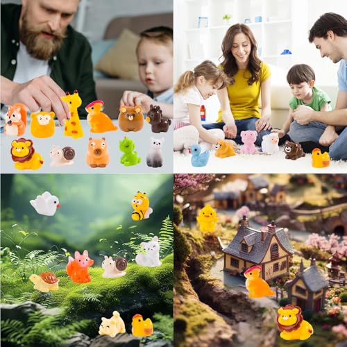 52pc Mini Resin Animal Figurines Set - Enchanted Fairy Garden & Desktop Decor, Eco-Friendly Collectible Gift | Vibrant Miniature Resin Animals for Moms, Women & Nature Lovers