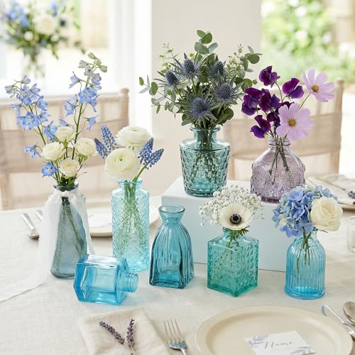 15 Pcs Colored Bud Vase Set,Glass Vases for Flower Centerpieces Wedding & Party Decor,Home Table Decorations,Bud Vases in Bulk for Housewarming (15, Blue) - color: Blue