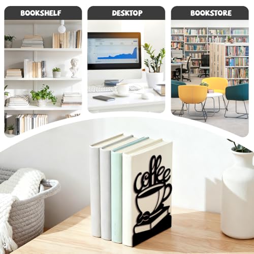 Peacoblue Metal Bookends for Shelves, Modern Decorative Heavy Duty Study Book Ends Stoppers for Office, Desk, Shelf, Room 5.3"x4.3"x7.9" Cast Iron Simple Tall Bookends 1 Pair (Coffee Beans and Books) - style: Coffee Beans and Books