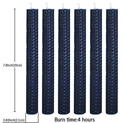 DEYBBY Natural Beeswax Taper Candles,Honeycomb Design Hand-Rolled Beeswax Candles, Dripless and Smokeless, Set of 6 Flat Top (Blue) - color: Dark Blue, size: 6 Pack