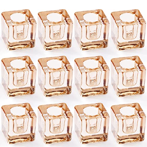 12PCS Amber Square Glass Taper Candle Holders for Table Centerpiece. Decorative Crystal Candle Stick Holder Sets. Candle Stand for Wedding, Dinning, Party. - color: Amber 12pcs