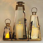 allgala Lantern Jumbo Deluxe Modern Indoor/Outdoor Candle Stainless Steel Rectangular Frame with Lattice Grid Tempered Glass for Garden Poolside Fireplace Wedding (Pack of 3, 24 Inch, Rose Gold) - color: Taper Rose Gold