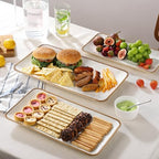 Ceramic Rectangle Serving Platter with Brown Rim: 15.6/14.1/12.6 Inch Large Serving Dishes for Entertaining Party, Sushi, Turkey, Cheese, Snack and Dessert, Microwave Dishwasher Safe - color: White, size: Rectangle
