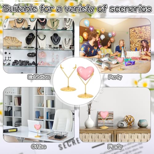 Gold 2 Pcs Heart Shape Metal Display Stand Adjustable Golden Rock Display Holder for Gemstones Minerals Agate Slabs Plates Seashell Sphere Crystal Ball Eggs Collectibles - color: Gold