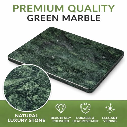 Marble Cheese and Pastry Board 16 x 12 Inch – Natural Carrara Marble Cutting Board and Serving Tray for Dough, Bread, Pizza, Charcuterie – Heavy, Non-Slip, Gift-Ready. - color: Green, size: 16"L x 12"W