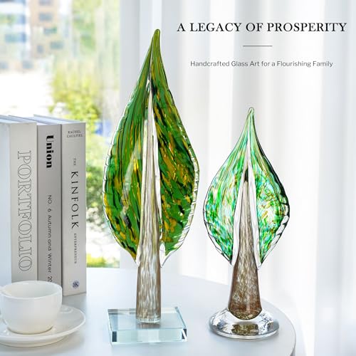 QFkris Blown Glass Tree of Life Leaf Sculpture for Home Decor, 16inch Hand Blown Glass Art Decorative Statue for Book Shelf Living Room Office Desk Home Decoration Accents Collectible Figurines - size: Extra Large