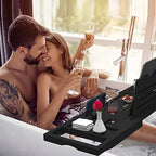 Premium Bathtub Tray Caddy - Expandable Bath Caddy Tray - Adjustable Bamboo Bath Caddy Tub Table - Unique House Warming Gifts New Home - Black - color: Black