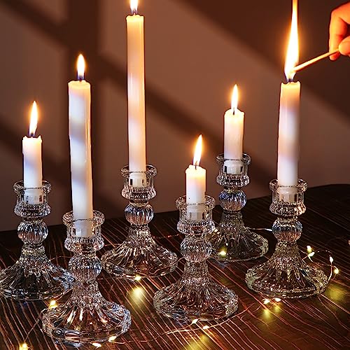 DARJEN Candlestick Holders Set, 4" H Taper Candle Holders Bulk, 12Pcs Glass Candle Holders for Wedding, Festival, Party & Windowsill Decor - color: Clear