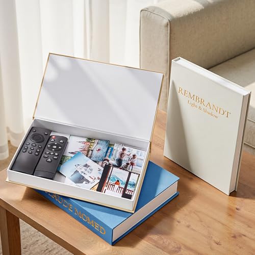 JARLINK Aesthetic Decorative Books, Set of 3 Linen Faux Books for Coffee Table, Bookshelf or Mantle Decor, Stylish Book Storage Boxes for Home Decor, Photo Organization, and Keepsake Storage, Blue - color: Blue-Beige-Apricot
