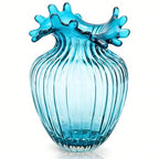 ZAVOOS Hand Blown Glass Vase, Modern Art Decorative Blue Vase for Flower Plants, Unique Bubble Waves Mouth Vase for Home Decor, Living Room Centerpieces, Table Bouquet, Wedding Decoration