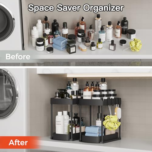 Ukeetap Multi-Purpose Pull-Out Storage Organizers, Under Sink/Cabinet Organizers and Storage for Bathroom & Kitchen, Black, 12.8 Inches, 2 Packs - color: Black, size: 12.8 Inch