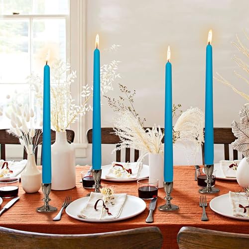 10 Inch Taper Candles Handmade Set of 4 – Unscented Tapered Candles in Turquoise, Candlesticks Smokeless Candle Sticks for Wedding, Home Decor, and Dinner Table - color: Dark Blue