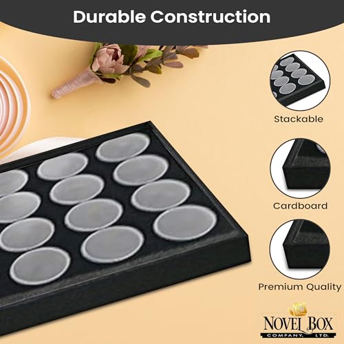 Novel Box Jewelry Display Tray Black Wood 8.25 x 14.75 x 1 Large Jewelry Tray with 24 Gem Jars Insert | Rectangular Display Trays for Collectibles | Rock Collection Tray | Gem Display Tray - color: 24-Gem Jars Black Foam Liner, size: Wood Tray: 8.25 x 14.