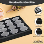 Novel Box Jewelry Display Tray Black Wood 8.25 x 14.75 x 1 Large Jewelry Tray with 24 Gem Jars Insert | Rectangular Display Trays for Collectibles | Rock Collection Tray | Gem Display Tray - color: 24-Gem Jars Black Foam Liner, size: Wood Tray: 8.25 x 14.