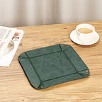 SITHON Valet Tray Desktop Storage Organizer – Premium PU Leather Catchall Bedside Vanity Tray Nightstand Caddy Holder for Keys, Phone, Wallet, Coin, Valentine's Day Gift, Dark Green - color: Dark Green