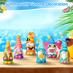Arrowbash 6 Pcs Summer Ceramics to Paint Ready to Paint Your Own Gnome Statues 5.12 Beach Theme Paintable Figurines DIY Unpainted Ceramics Plaster Crafts Kit with Brush Palette - style: Summer