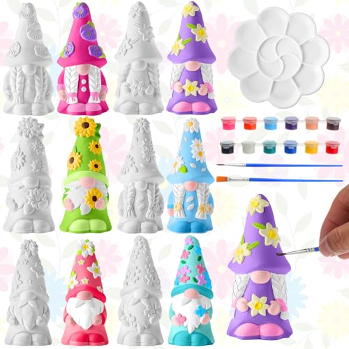 Arrowbash 6 Pcs Summer Ceramics to Draw Ready to Paint Your Own Gnome Statues 5.12 Beach Theme Paintable Figurines DIY White Ceramics Plaster Crafts Kit with Brush Palette - style: Spring