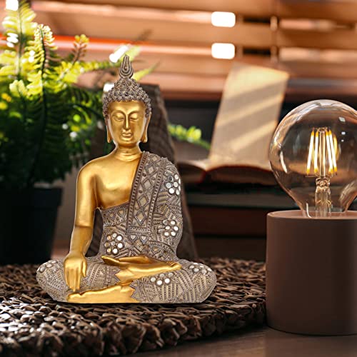 Buddha Statue for Home Decor Gold 10.4”-Buddha Statues for Zen Decor - Spiritual Décor-Buddha Decor for Living Room-Buda – Budda – Indoor Buddha Gift for Relaxation, Meditation or Shrine - size: 4.33" X 7.28" X 10.4"