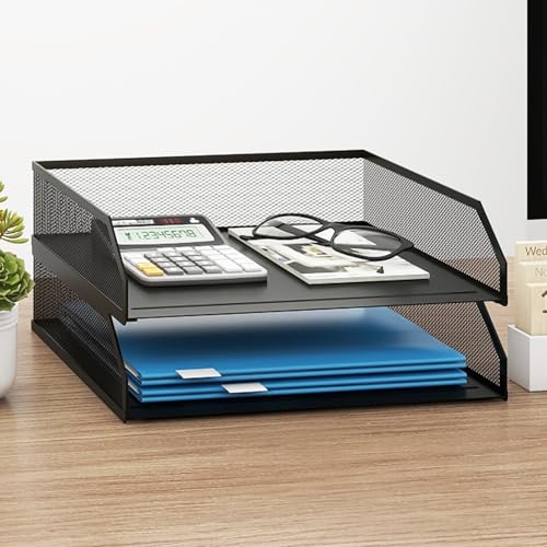 Natwind 2-Tier Stackable Paper Tray, Metal Mesh Desktop Organizer, A4 Paper Sorter, Letter Trays,File Folder Sorter Organizer with Sliding Tray for Home, Office, School (Black) - size: 2 Tier