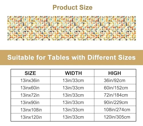 Geometric Vintage Art Table Runner,Mid Century Modern Pattern Colorful Retro Shapes Forms Table Runners for Kitchen Dining Table Home Party Decor 13x36in - color: Beige-orange, size: 13x36in