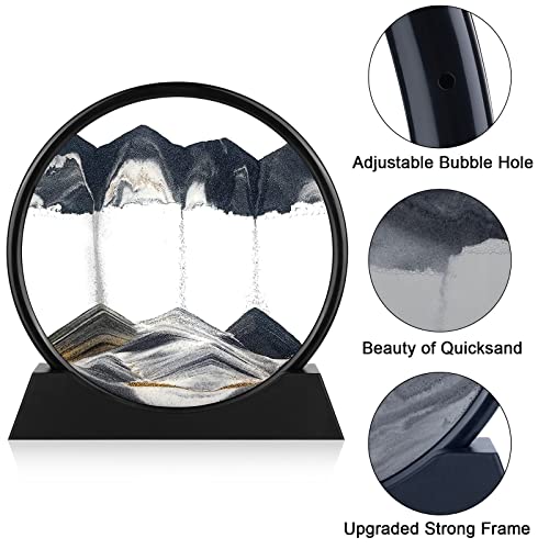 Herecanli Moving Sand Art Picture - 3D Quicksand Painting Decor - Round Glass 3D Deep Sea Sandscape - Relaxing Decoration for Home,Office,Desk,Mantle,Bookshelf,Room- (Black, 7 in) - color: Black, size: 7"