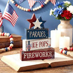 4 Pcs 4th of July Decorations Patriotic Tiered Tray Decor Memorial Day Tabletop Decoration Red White Blue Table Centerpieces Parades Star Decorative Trays for Tiered Tray Home Shelf 250th Anniversary - style: Parades Star
