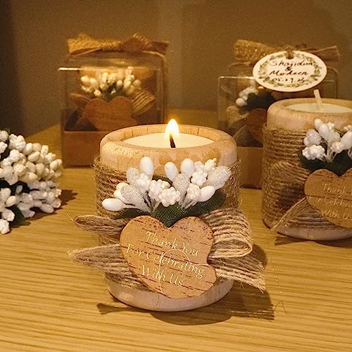 12PCS Wooden Tealight Candle Holders, Wedding Thank You Favors for Guests, Baptism/Bridal Shower Centerpieces for Tables, Wood Cylinder Candle Set for Baby Shower Decorations(Double Heart Tag) - size: 12