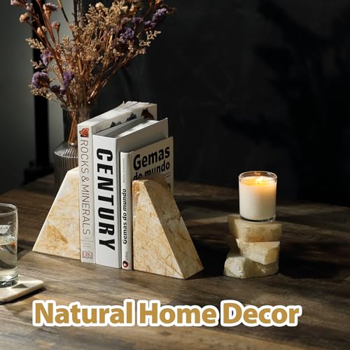 Koville Marble Bookends for Shelves, Large Bookends for Heavy Books, Natural Stone Book Stopper for Books CD Movies, Aesthetic Decorative Book Ends, Bookshelf Table Home Decor(Gold) - color: Trapezoid-gold