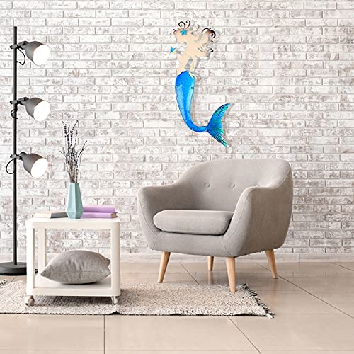 John's Studio Mermaid Wall Decor Outdoor Metal Fish Bathroom Hanging Art Glass Blue Ocean Theme Decorations for Home, Pool and Patio - color: Mermaid