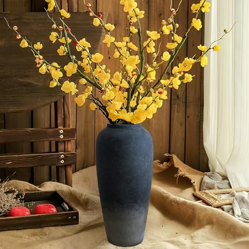 15 Inch Rustic Ceramic Vase, Black Flower Vase for Centerpieces, Farmhouse Decor for Living Room, Entryway & Kitchen, Vintage Pottery Vase for Wedding Gifts - color: Black, size: Large