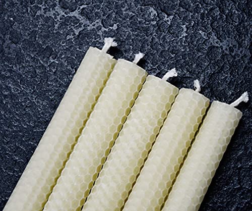 DEYBBY Natural Beeswax Taper Candles,8inch Dripless and Smokeless White Bee Wax,4Hour Burn Time Flat Top (Pack of 6) - color: White, size: 6 Pack