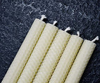 DEYBBY Natural Beeswax Taper Candles,8inch Dripless and Smokeless White Bee Wax,4Hour Burn Time Flat Top (Pack of 6) - color: White, size: 6 Pack