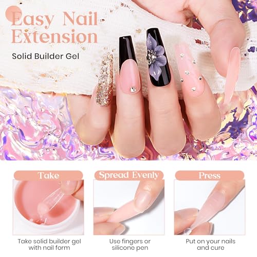 MIZHSE 3D Nail Art Gel Sculpting Gel, Solid Nail Builder Gels 2.1 oz 60g Nude Builder Hard Gels for Nails Non-Sticky for Extensions with 24pcs Dual Forms and Silicone Pen Nails Art Manicure Set - color: Nude