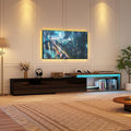 Extendable TV Stand with LED Light, Modern Entertainment Center for up to 120 Inch TV, Wood TV Media Console with 2 Drawers & 2 Cabinets for Living Room Bedroom, 75"-110", High Gloss Black & Walnut - color: High Gloss Black & Walnut