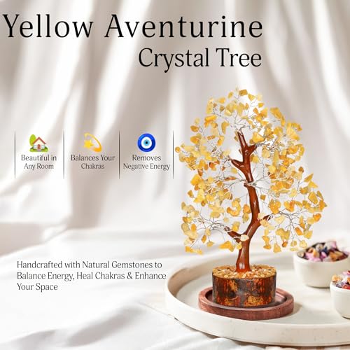 YATSKIA Yellow Aventurine Crystal Tree of Life - Gemstone Tree Home Decor - Feng Shui Crystals - Positive Energy Gifts - Reiki Gifts - color: Yellow Aventurine Silver Wire