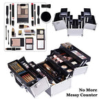 Joligrace Extra Large Makeup Train Case 6 Tray Make Up Artists Organizer Box Lockable Cosmetic Jewelry Toiletries Carrier Crafters Tool Cases with Adjustable Dividers & Shoulder Strap - Silver - color: Silvery White