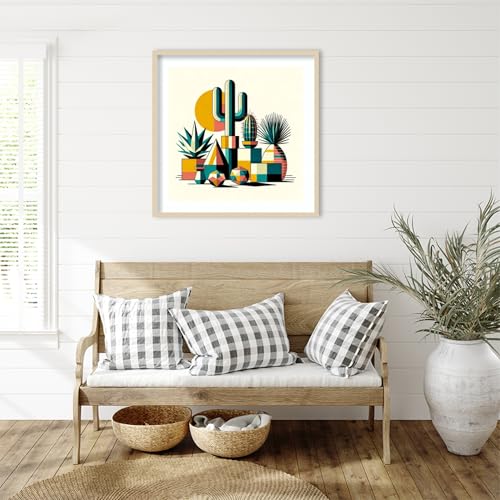 Amanti Art Framed Wall Art Print 33x33 Succulents in Cubist Vases by David Galan, Abstract Wall Art, Modern Contemporary Decor, Large Poster Painting Artwork for Living Room, Bedroom, Bathroom, - color: Svelte Natural, size: 33"L x 33"W