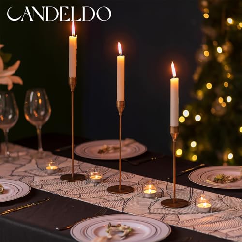 Brass Taper Candle Holders: Set of 3 Tall Candlestick Holder for Table Centerpiece Metal Gold Candles Stick Holders Candle Stand Brushed Wedding Decor - color: Brass, size: 3PCS