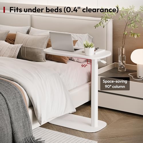 SANODESK Adjustable Overbed Bedside Table Pneumatic Adjustable Height Laptop Computer Standing Desk Cart with Tray, Hospital and Home Use(23.6" W x 13.8" D,White) - color: White, size: Xsmall